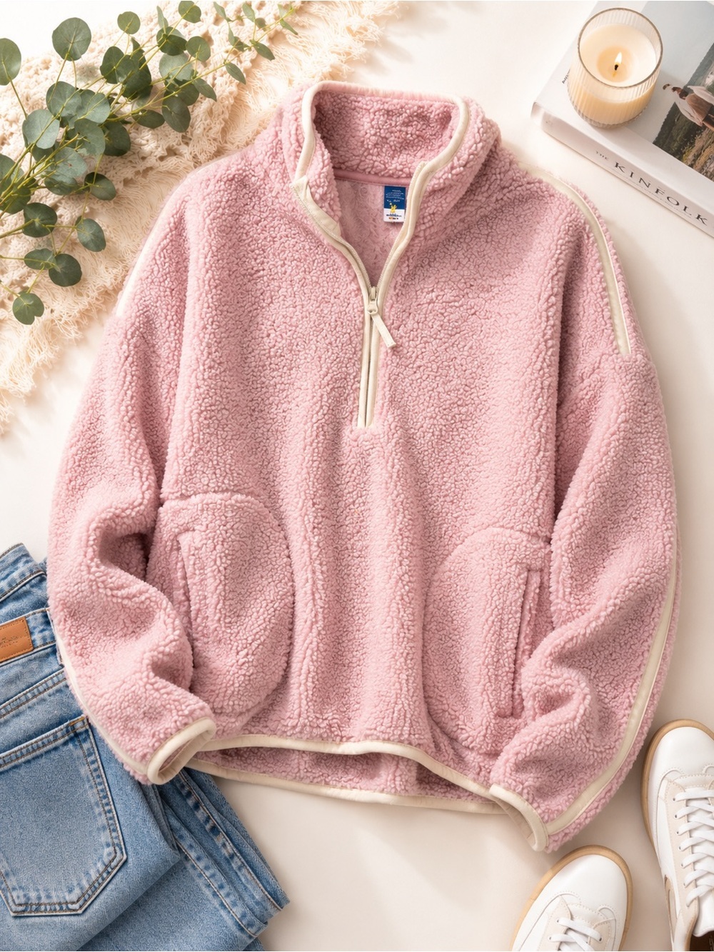 Old Navy Pink Sherpa Half-Zip Pullover